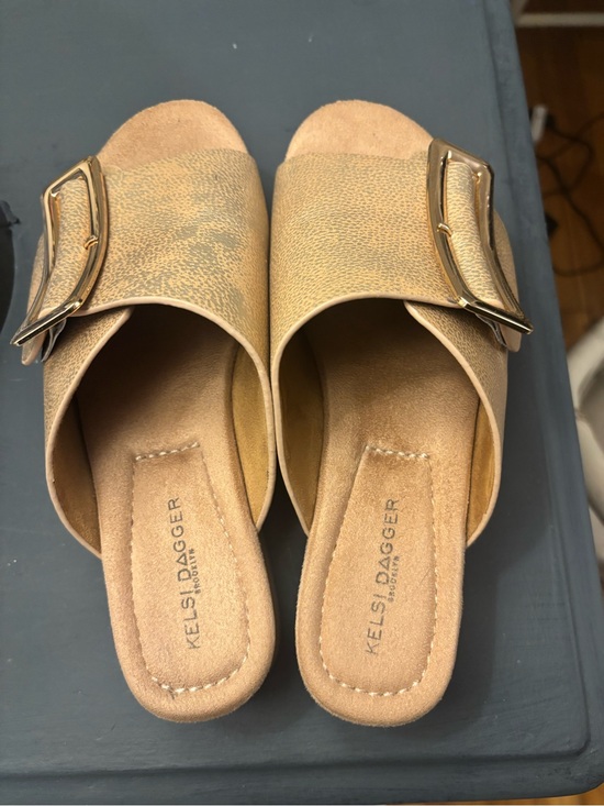 Kelsi Dagger Shoes - Kelsi Dagger Gold Slide Sandals with Buckle